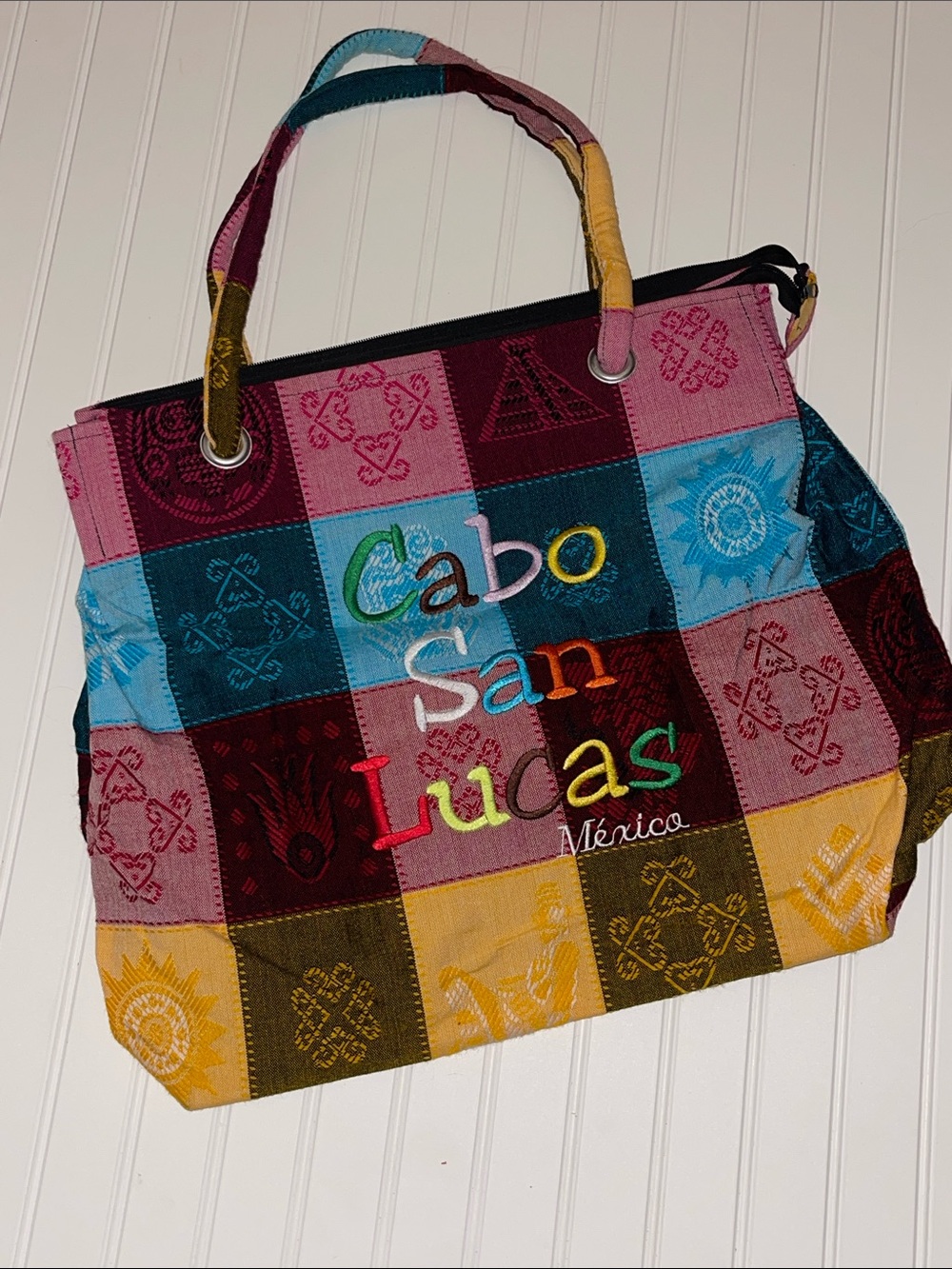 Cabo San Lucas Multicolor Patchwork Tote - Mexico Embroidered